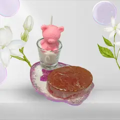 GENERICO - Set de Vela y Bandeja en resina +Jabón artesanal Avena y Miel