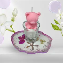 GENERICO - Set de Vela y Bandeja en resina +Jabón artesanal Avena y Miel