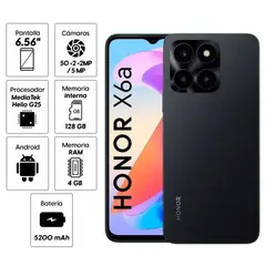 HONOR - Celular Libre X6A 6.5 Pulg 128GB 4GB RAM Midnight Black