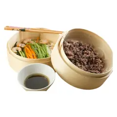 GENERICO - Vaporera De Bambu de 2 Piso Con Tapa Asa 20cm diam 3pza