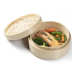 GENERICO - Vaporera De Bambu de 1 Piso Con Tapa 18cm diam 2pza