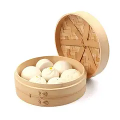GENERICO - Vaporera De Bambu de 1 Piso Con Tapa 26cm diam 2pza