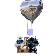 FLORISTERI - Pack Valentín azul Oso de peluche Chocolates Ferrero x3 globo corazón