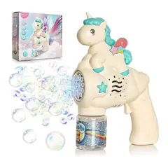 GENERICO - Pistola De Burbujas Con Luces Juguete Unicornio Celeste