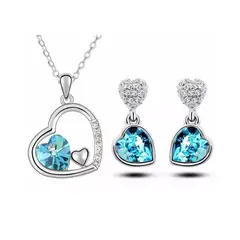 GENIEKA - Set de Joyas Corazón Turquesa Collar + Aretes Novia San Valentín