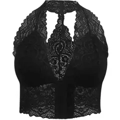 GENERICO - Camiseta negra floral tipo corsé - talla S