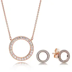 GENIEKA - Pack de Joyas Circular Collar + Aretes Novia San Valentín