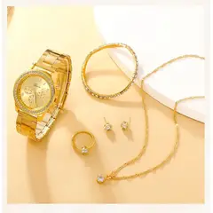 GENEVA - Set 6 Piezas Reloj Mujer Anillo Aretes Pulsera Collar San Valentín