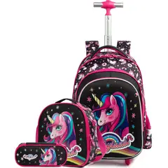 GENERICO - Mochila Con Ruedas Set Completo Unicornio Para Niñas