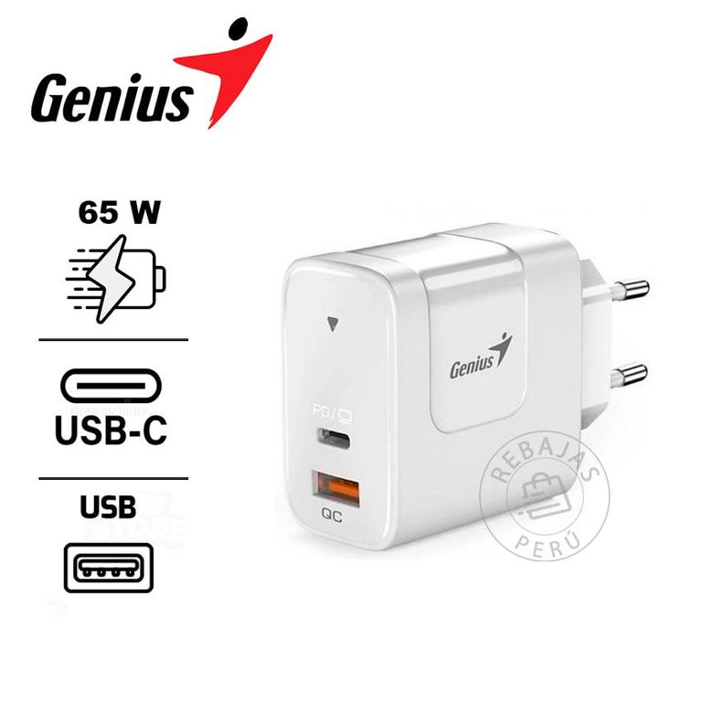 Cargador Genius PD-65AC 65W - Carga Rápida USB-C & USB-A