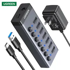 UGREEN - HUB USB 3.0 7 Puertos con Switch Independiente Adaptador de Corriente