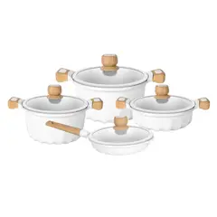 KITCHENHOFF - Juego de Ollas Blancas de Roca Volcánica 8 Piezas