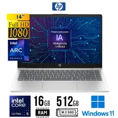 HP - LAPTOP 14-ep1001la, 14" FHD IPS, Core Ultra 5 125H hasta 4.5GHz, 16GB 512GB SSD W11