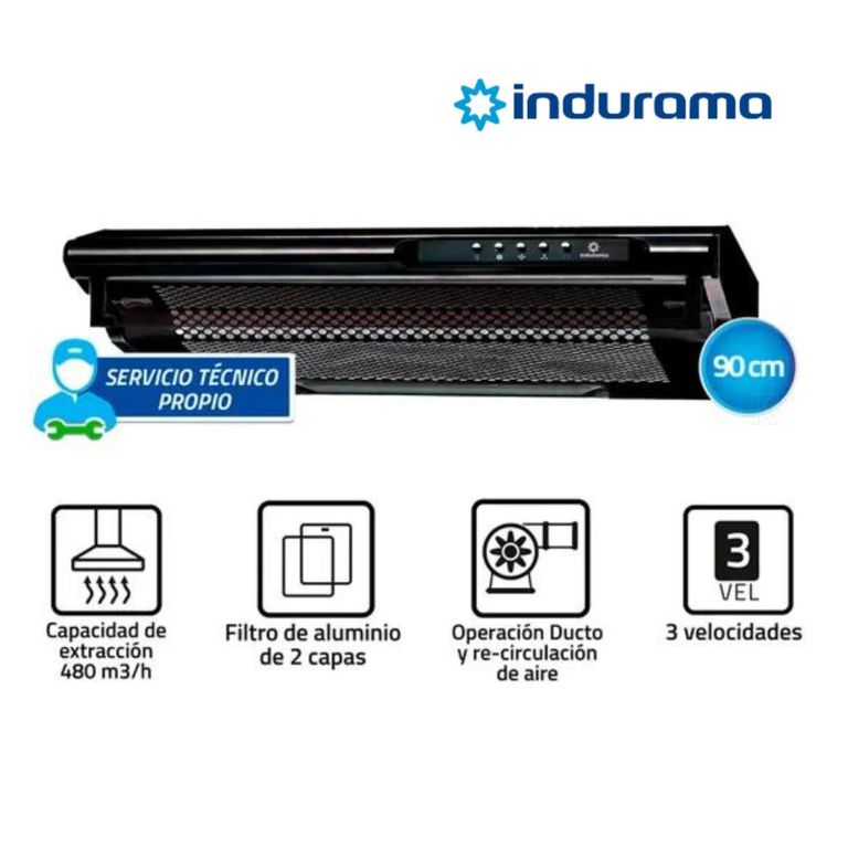 Campana Extractora 3 Velocidades 90cm Negro