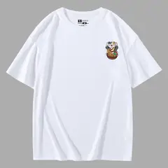 YANSUS - Polo Hombre Blanco Estampado Gato Ramen