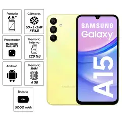 SAMSUNG - Celular Galaxy A15 128GB 6GB ram 50MP frontal 13MP 6,5 Pulg Amarillo