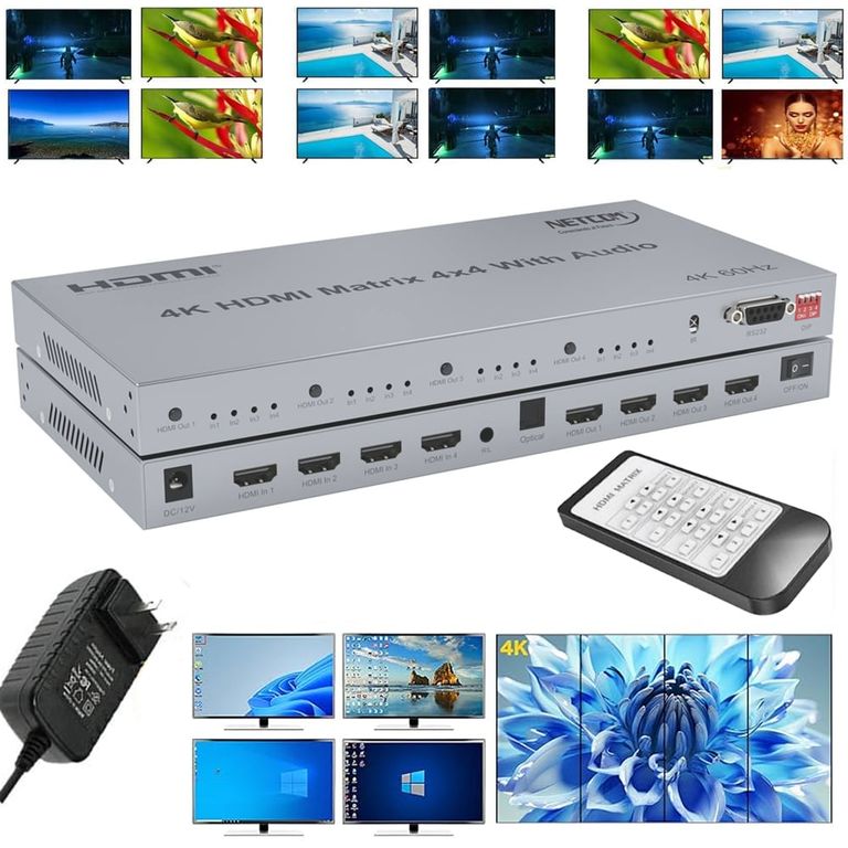 Matrix HDMI 4x4 Puertos Version 2.0 4K 60Hz Splitter Switch HDMI HDR