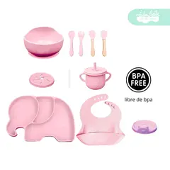 GENERICO - Set de alimentación de bebé Elefante 13 piezas rosado