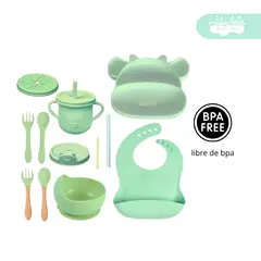 GENERICO - Set de alimentación de bebé Vacca 13 piezas verde