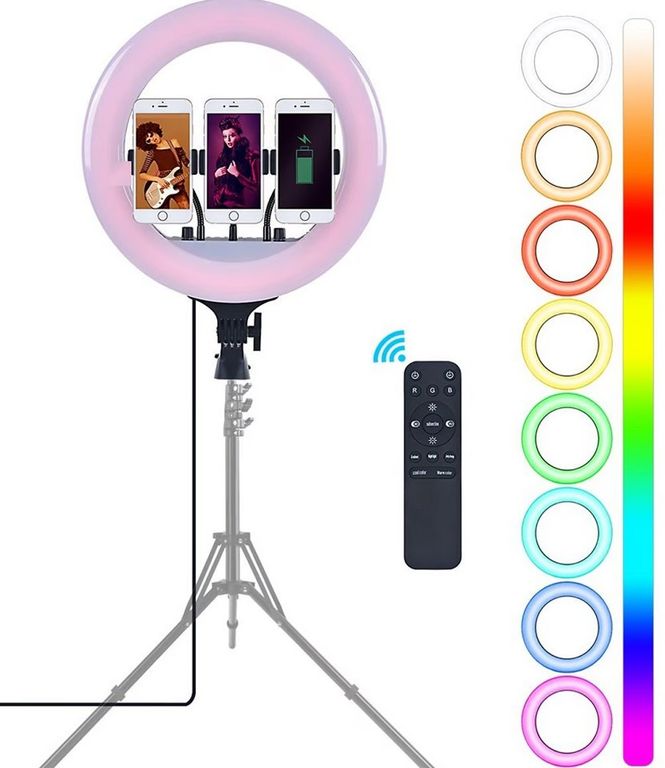 Aro de luz RGB de 45 CM + Trípode 2.10 MT + Control Remoto