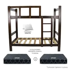 GENERICO - Camarote Capirona Nogal Oscuro 1,5 Plaza + 2 Colchones Resorte