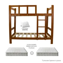 GENERICO - Camarote Capirona 1,5 Plaza Cedro + 2 Colchones Espuma Zebra