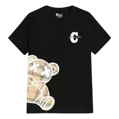 YANSUS - Polo Hombre Negro Blanco Estampado Oso C