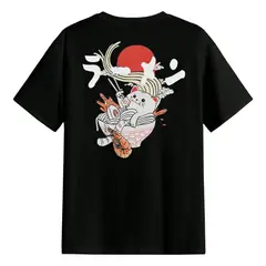 YANSUS - Polo Hombre Negro Gato Ramen