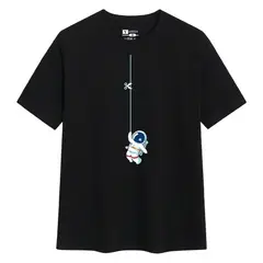 YANSUS - Polo Hombre Negro Estampado Astronauta
