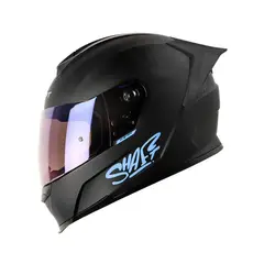SHAFT - Casco Integral SH-502SP Solid Negro Azul Talla XXL Certificado DOT para Moto Seguridad Premium