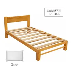 GENERICO - Cama Liston 1,5 Plaza de Madera Capirona + Almohada Gratis