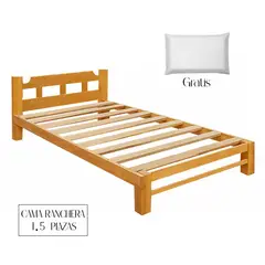 GENERICO - Cama Ranchera 1,5 Plaza de Madera Capirona + Almohada Gratis