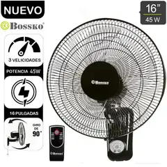 BOSSKO - Ventilador de Pared Con Control Remoto BK-8452PD