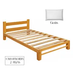 GENERICO - Cama Ranchera 2 Plazas de Madera Capirona + Almohada Gratis