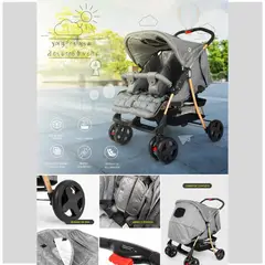 BABY HAPPY - Coche Mellicero Doble con Reclinación Gris