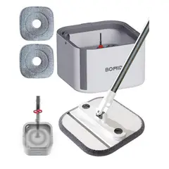 BOMIDI - Trapeador Giratorio Blanco Balde Escurridor 2 Mopas M20