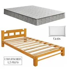 GENERICO - Cama Ranchera Capirona + Colchón Espuma Zebra 1,5 Plazas