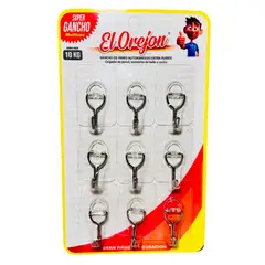 GENERICO - Gancho Adhesivo Perchero para 10kg TRANSPARENTE x9uni