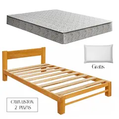 GENERICO - Cama Liston Capirona + Colchón Espuma Zebra 2 Plazas
