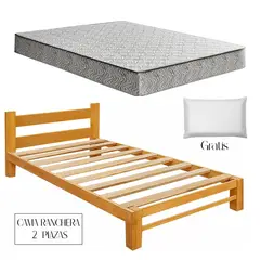 GENERICO - Cama Ranchera Capirona + Colchón Espuma Zebra 2 Plazas