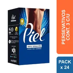 PIEL - Preservativos Triple Sensación Caja de 24 Condones