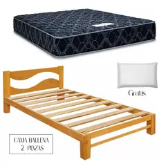 GENERICO - Cama Ballena Capirona + Colchón Consul Resorte 2 Plazas