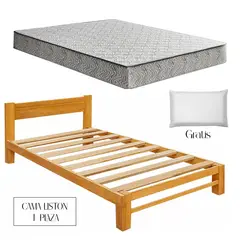 GENERICO - Cama Liston Capirona + Colchón Espuma Zebra 1 Plaza