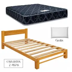 GENERICO - Cama Liston Capirona + Colchón Consul Resorte 2 Plazas