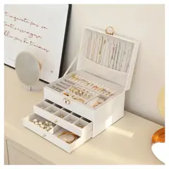 GENERICO - Joyero Grande de Tres Capas PU Organizador de Joyas de 3 Niveles