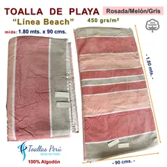TOALLAS PERU DETALLES Y MAS - Toalla de Playa o Toallón: Rosada/Melón/Gris - 100% Algodón 450 grs/m2