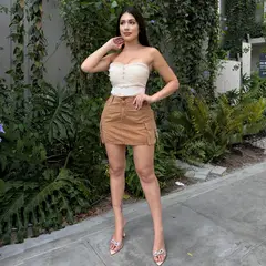 BENCUS JEANS - Falda Short en colores Verde Camell y Blanco de Mujer