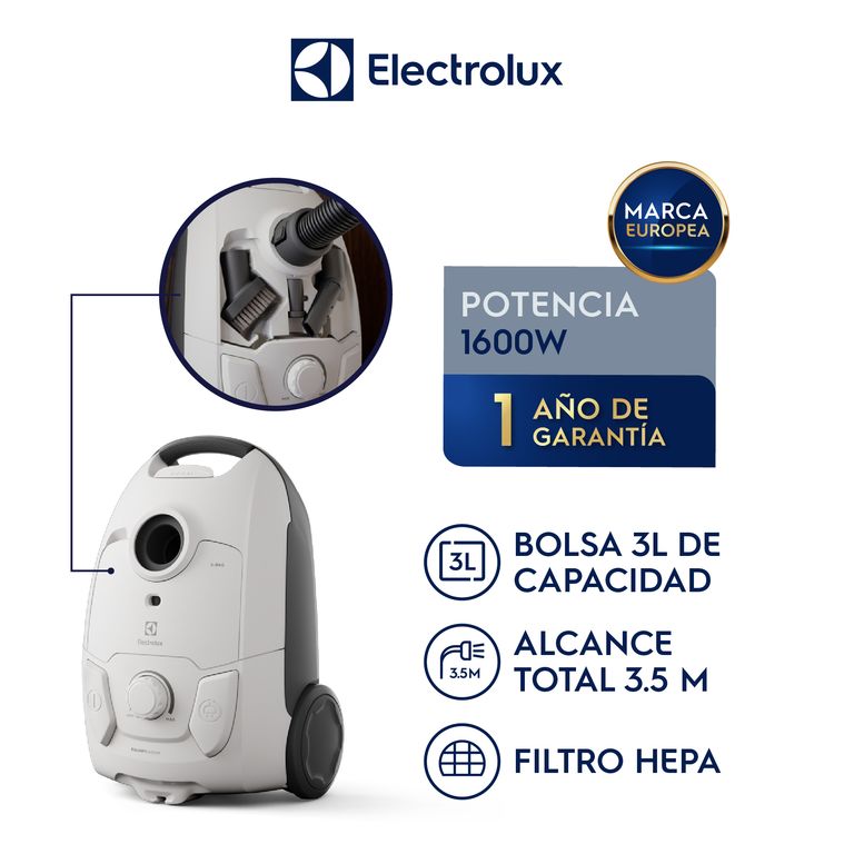 Aspiradora EQP30 1600W con Bolsa y Filtro HEPA