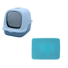 QUE PATAS PET SHOP - Arenero Celeste + Alfombra Doble Capa Celeste