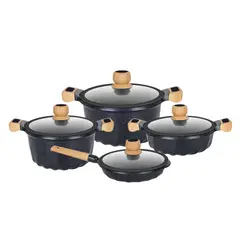 ALEMANGRUNF - Juego de Ollas Negras de Roca Volcánica 8 Piezas